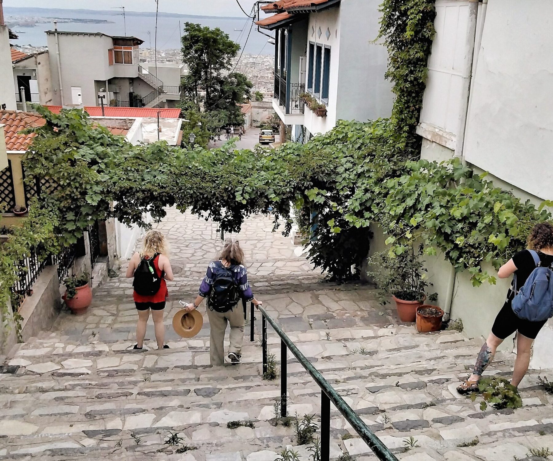 family walking at Thessaloniki upper Town